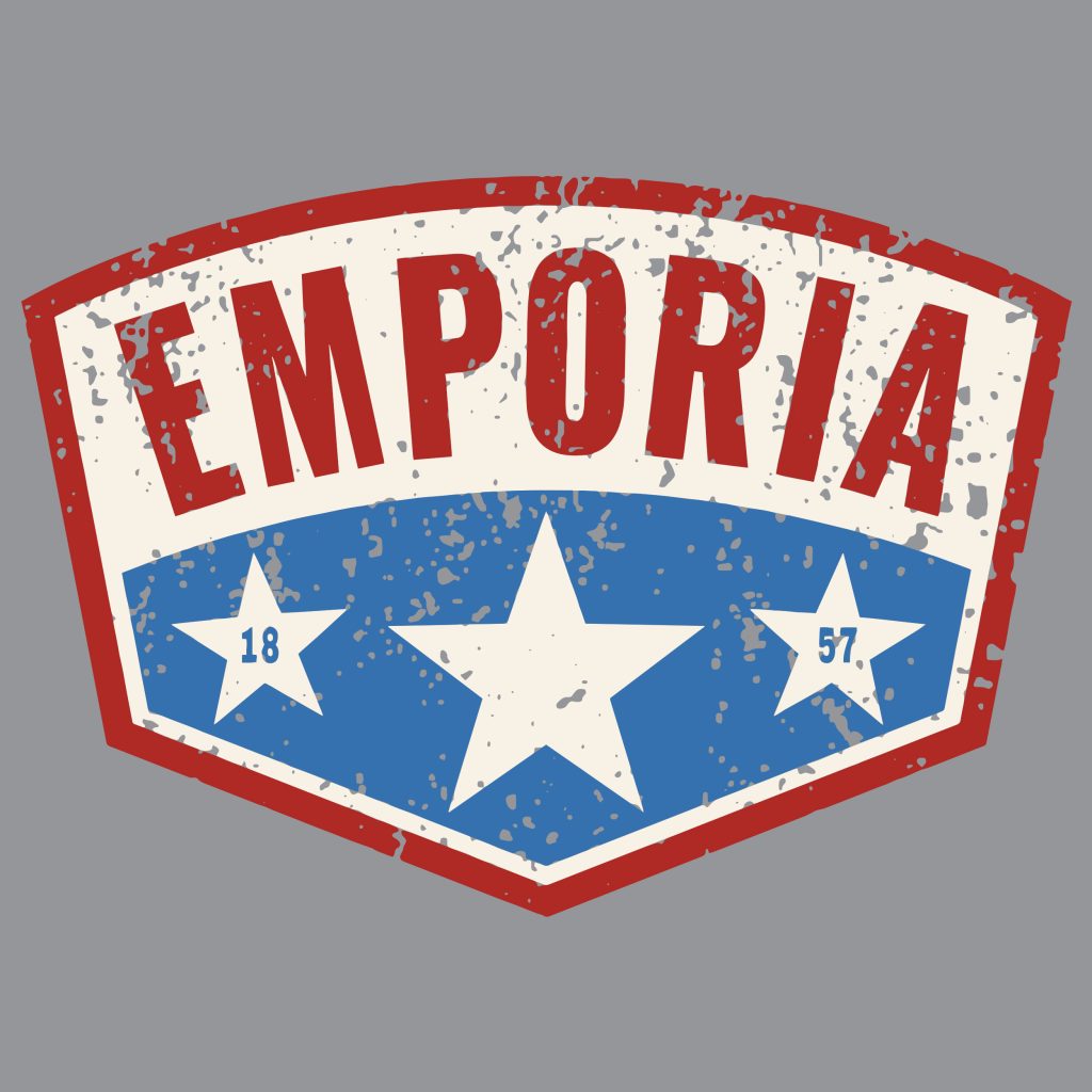 Faded t-shirt design with stars and text: Emporia